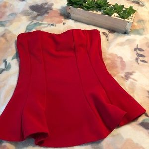 Scarlet red peplum strapless top